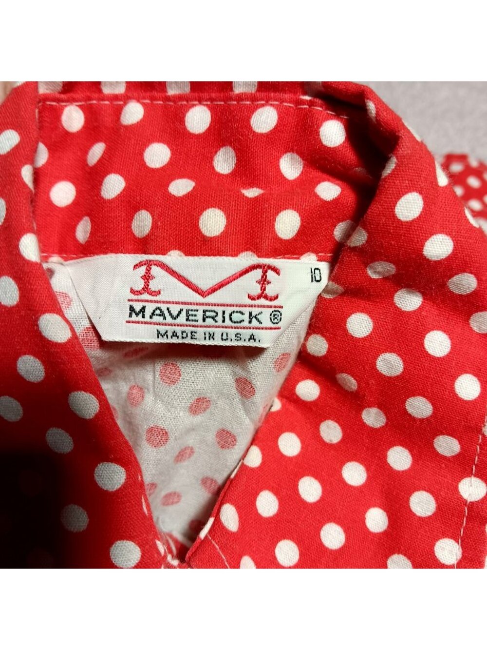Vintage Girls 10 Blouse With Belted Waist 1970's Maverick Red & White Polka Dot
